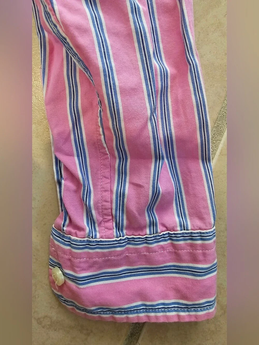 Ralph Lauren Boys Pink Navy Blue Striped Long-Sleeve Cotton Oxford Shirt Size 6